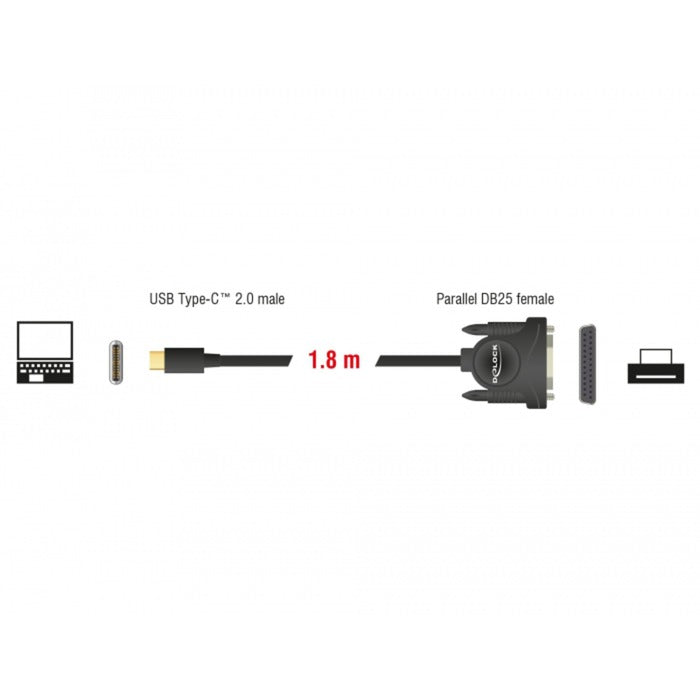 Delock USB-C 2.0 Männlich> 1 x Parallel DB25 Frauen