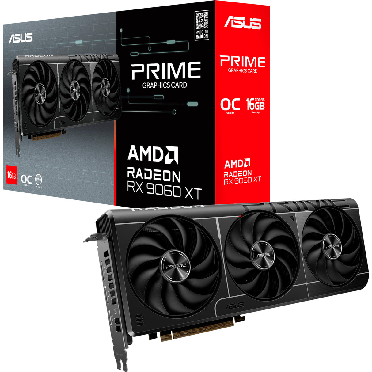 Asus prime radeon rx 9060 xt oc 16gb grafische kaart (grijs, 2x displayport, 1x hdmi)