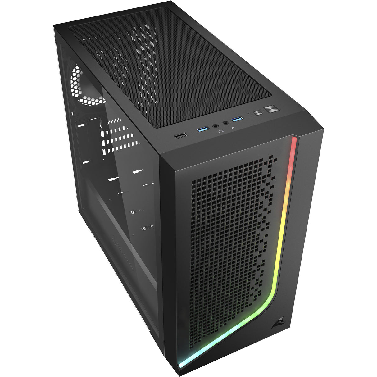 Sharkoon J1000 ArGB Midi-Tower-Gehäuse (schwarz | 3x USB-A | RGB | gehärtetes Glas)