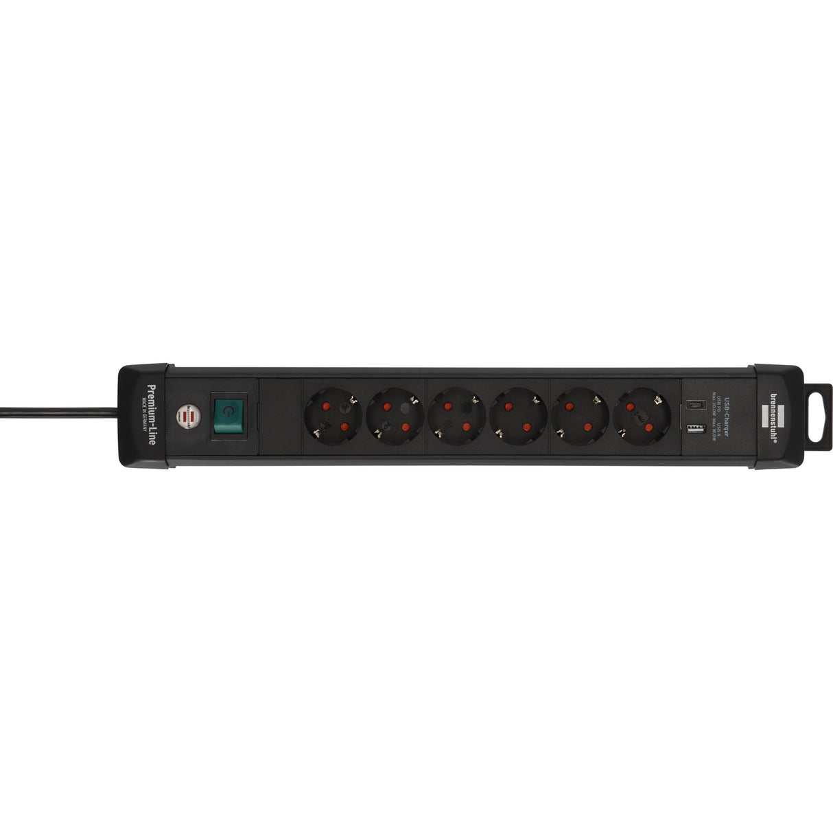 Brennerstuhl premium-line Steckdosenleiste 6-fach mit USB-C PD 30W und USB-A 18W Steckdosenleiste (schwarz, 1x USB-A, 1x USB-C)