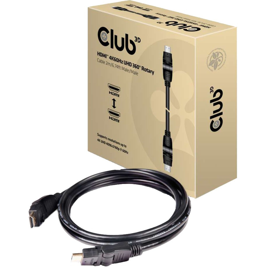 Club 3D HDMI 2.0 360° drehbares Kabel (schwarz, 2 Meter, 4K 60Hz)