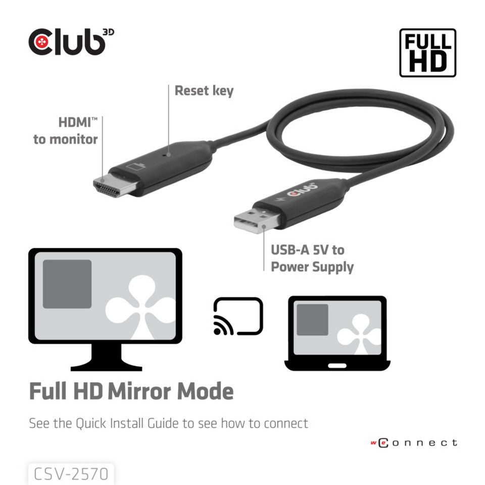 Club 3D Kabelloser USB-C-zu-HDMI-Sender- und Empfängeradapter (Schwarz)