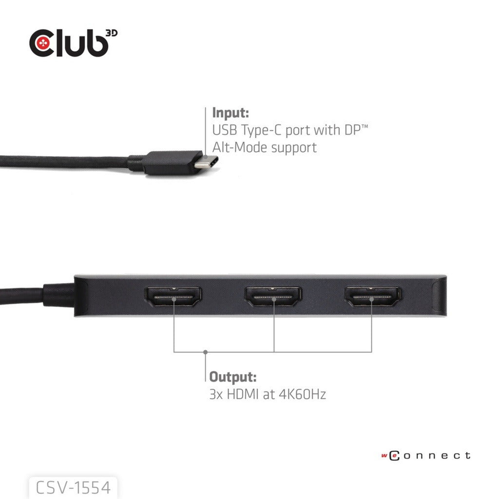 Club 3D USB-C auf Triple HDMI MST Hub 4K60Hz Adapter (Schwarz)