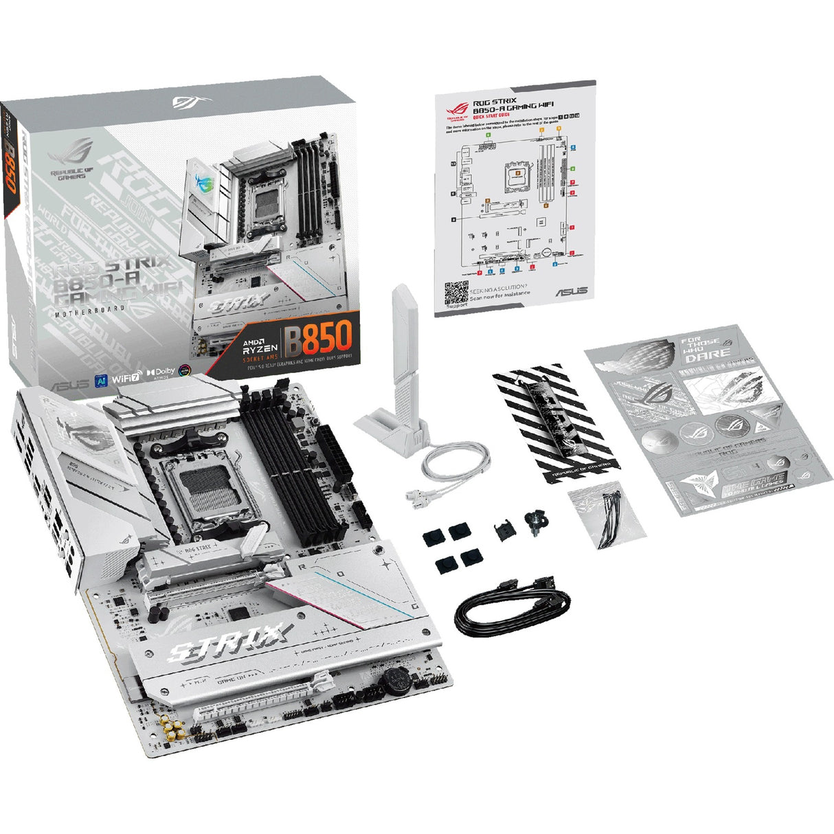 Asus ROG Strix B850-A Gaming Wi-Fi Sockel AM5 Motherboard (weiß, 2,5 GB-LAN, Wi-Fi 7, BT, Sound, ATX)