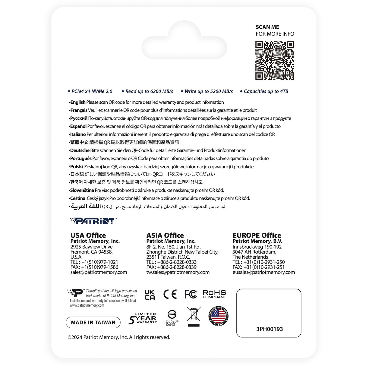 Patriot p400 v4 4 TB SSD (p400vp4tbm28h, PCIe 4.0 x4, NVME 2.0, M.2 2280)