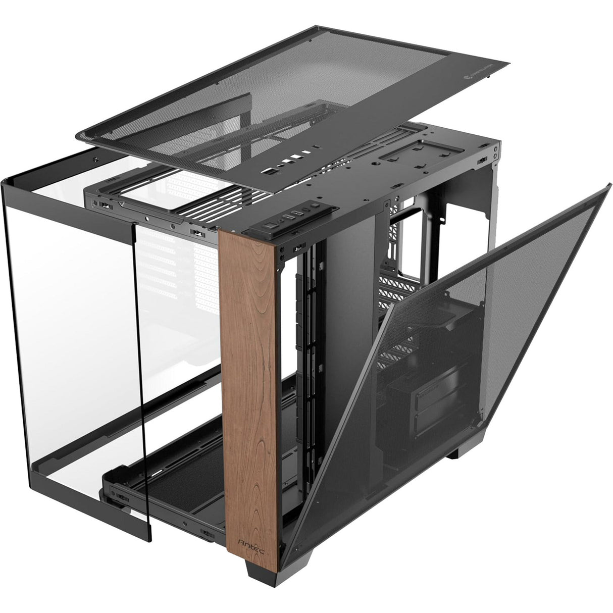 Antec C8 Curve Wood Midi-Tower-Gehäuse (schwarze Holzfarbe | 2x USB-A | 1x USB-C | gehärtetes Glas)