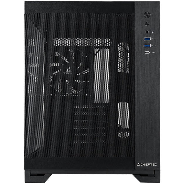 Chieftec Visio Air Midi Tower Gehäuse (schwarz | 2x USB-A | 1x USB-C | gehärtetes Glas)
