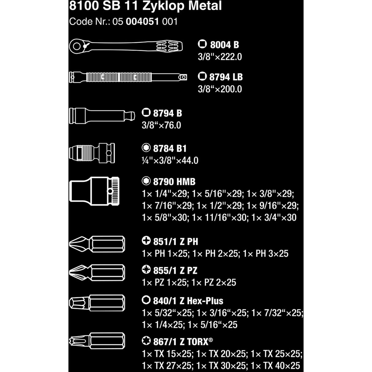 Wera 8100 SB 11 Zyklop Metall -Verwertungssatz, 3 8