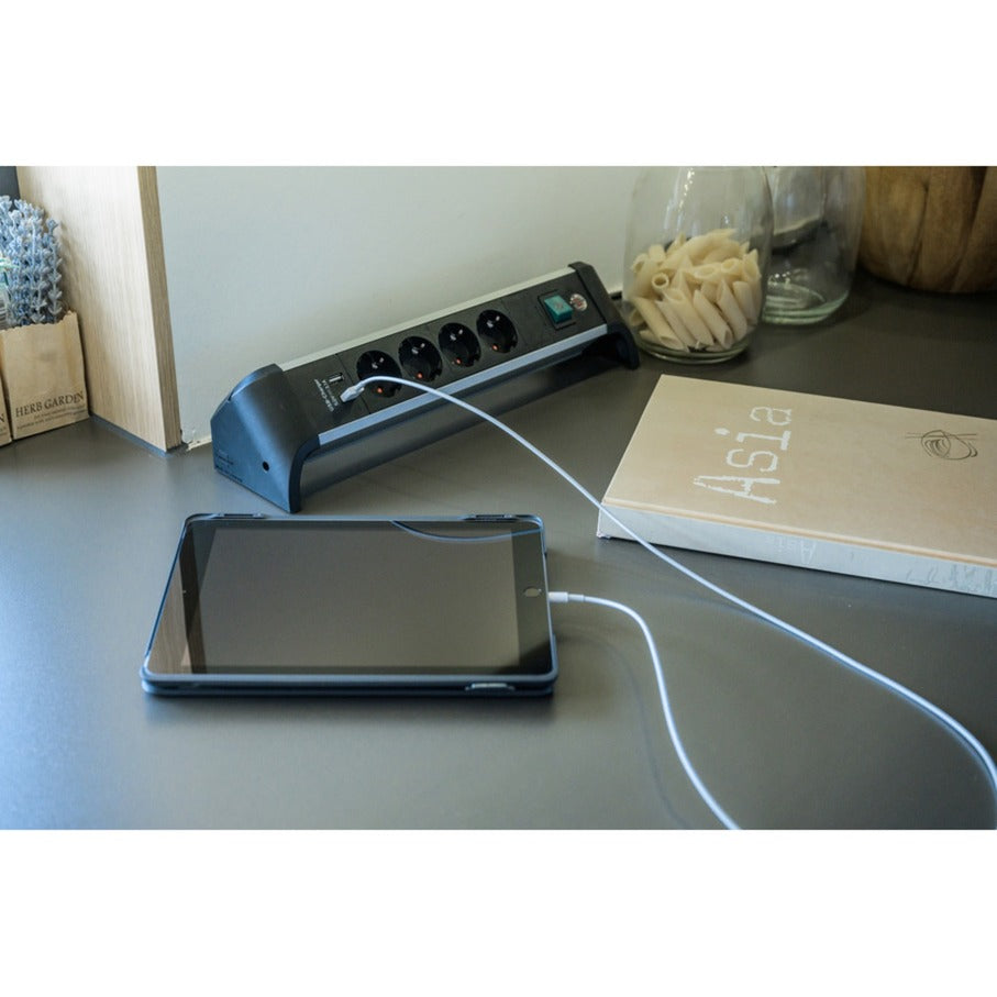 Brennenstuhl Alu-Office-Line-Sockel mit USB-Ladefunktion 4-