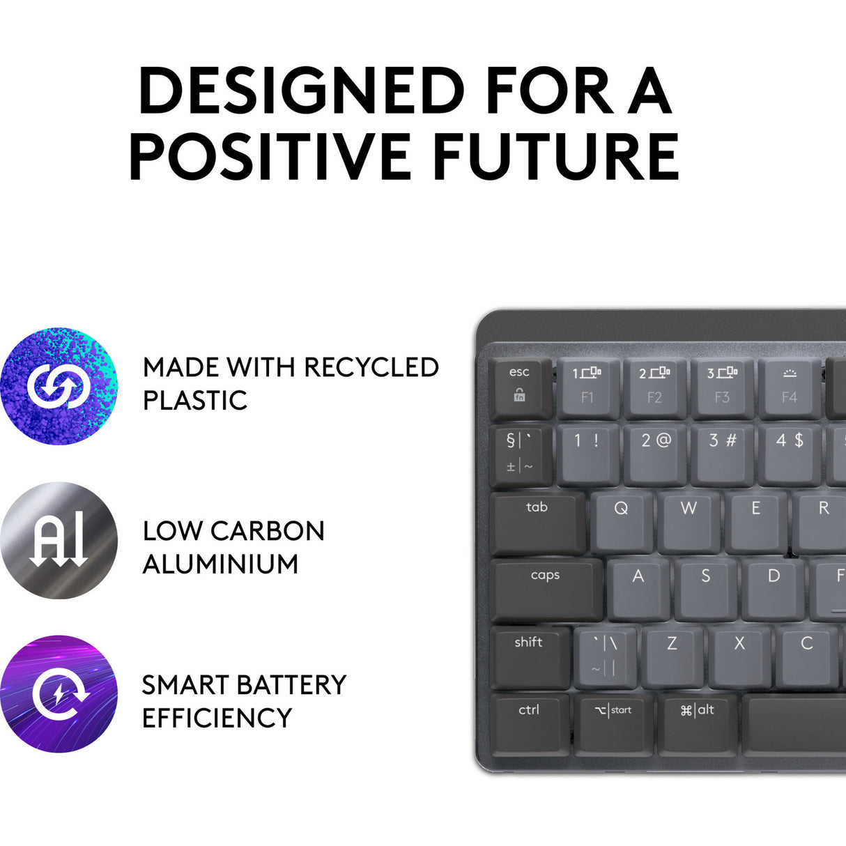 Mechanische Mini-Tastatur Logitech MX (schwarz, US-internationales Layout (QWERTY), GL-taktil, 80 % (TKL), Bluetooth)