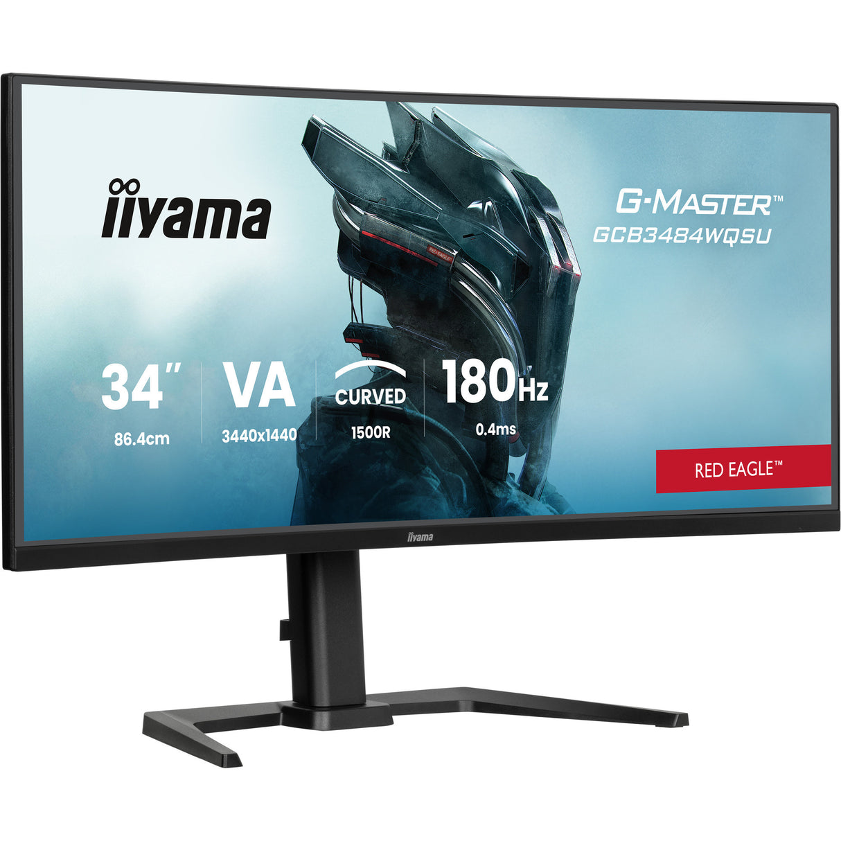 Iiyama G-Master Red Eagle GCB3484WQSU-B1 34 gebogener Ultrawide-Gaming-Monitor (schwarz, 2x HDMI, Display-Port, 2x USB-A, USB-B, 2x USB-C, 180 Hz)