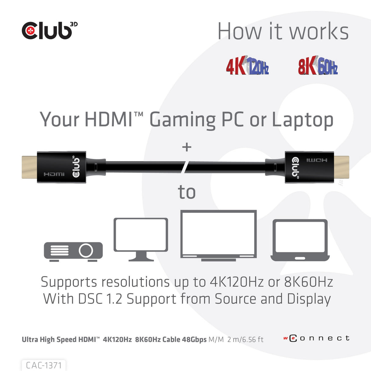 Club 3D Ultra-High-Speed-HDMI-Kabel (schwarz, 1 Meter, 4K 120 Hz, 8K 60 Hz, 48 Gbit/s)