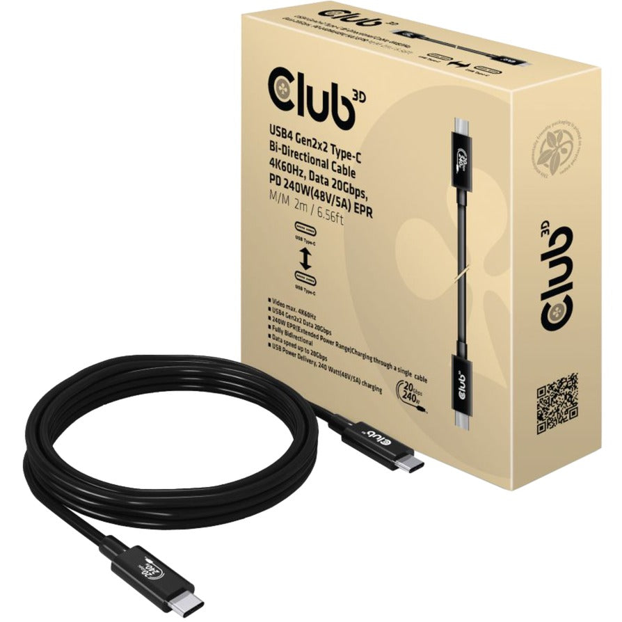 Club 3D USB4-C Gen2x2 bidirektionales Kabel (schwarz, 2 Meter)