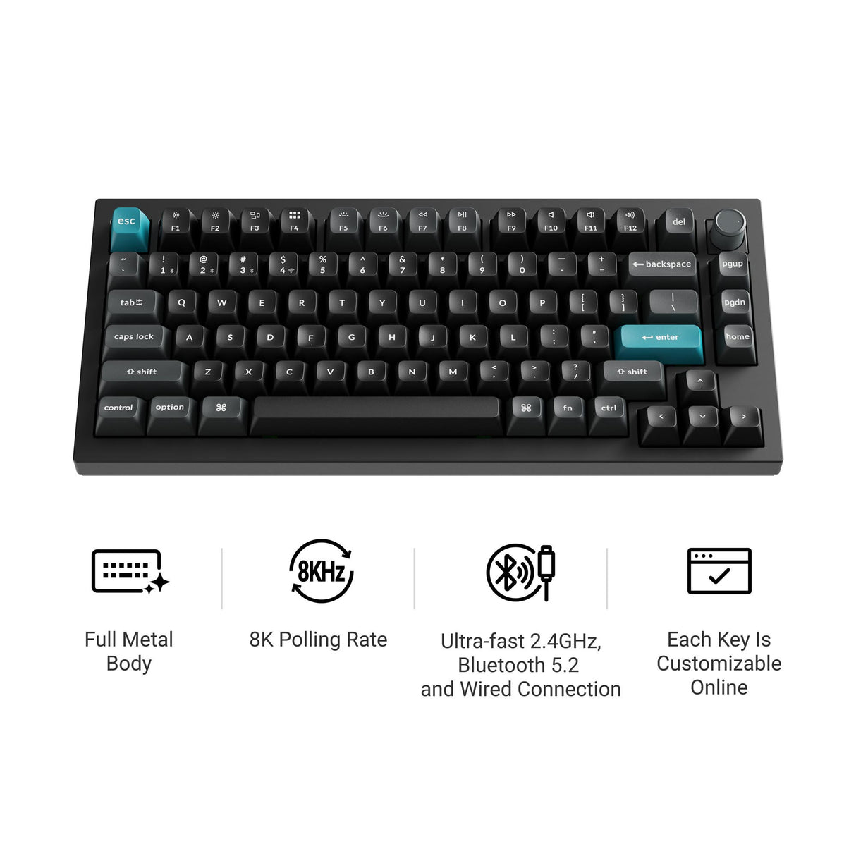 Keychron q1 ultra-m3 8k wireless custom mechanical keyboard (zwart, us lay-out (qwerty), silk pom brown, 75%, rgb, hot swap, 8k, 2.4 ghz | bluetooth 5.2 | usb-c)