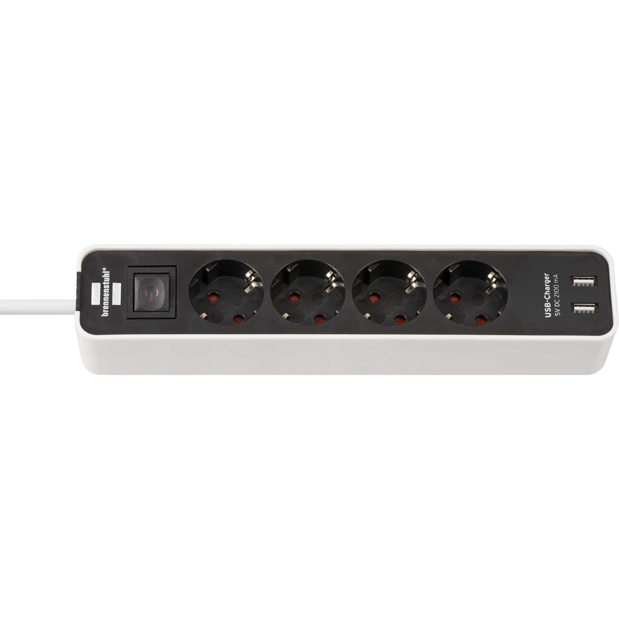 Brennerstuhl ecolor Steckdosenleiste 4-fach mit 2 USB-A Ladeanschlüssen 5V 2,10A, 10,5W (Steckdose mit USB-A und Schalter und 1,5 m Kabel)