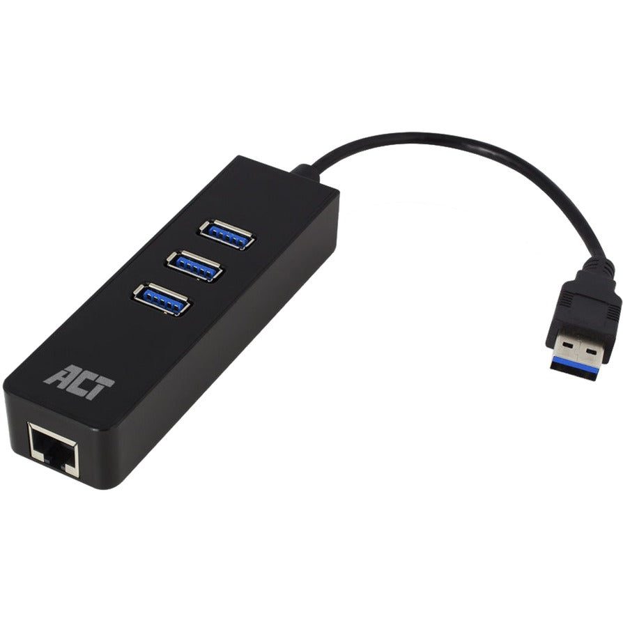 ACT-Konnektivität USB Hub 3.2 3x USB-A Ethernet, Schwarz, schwarz