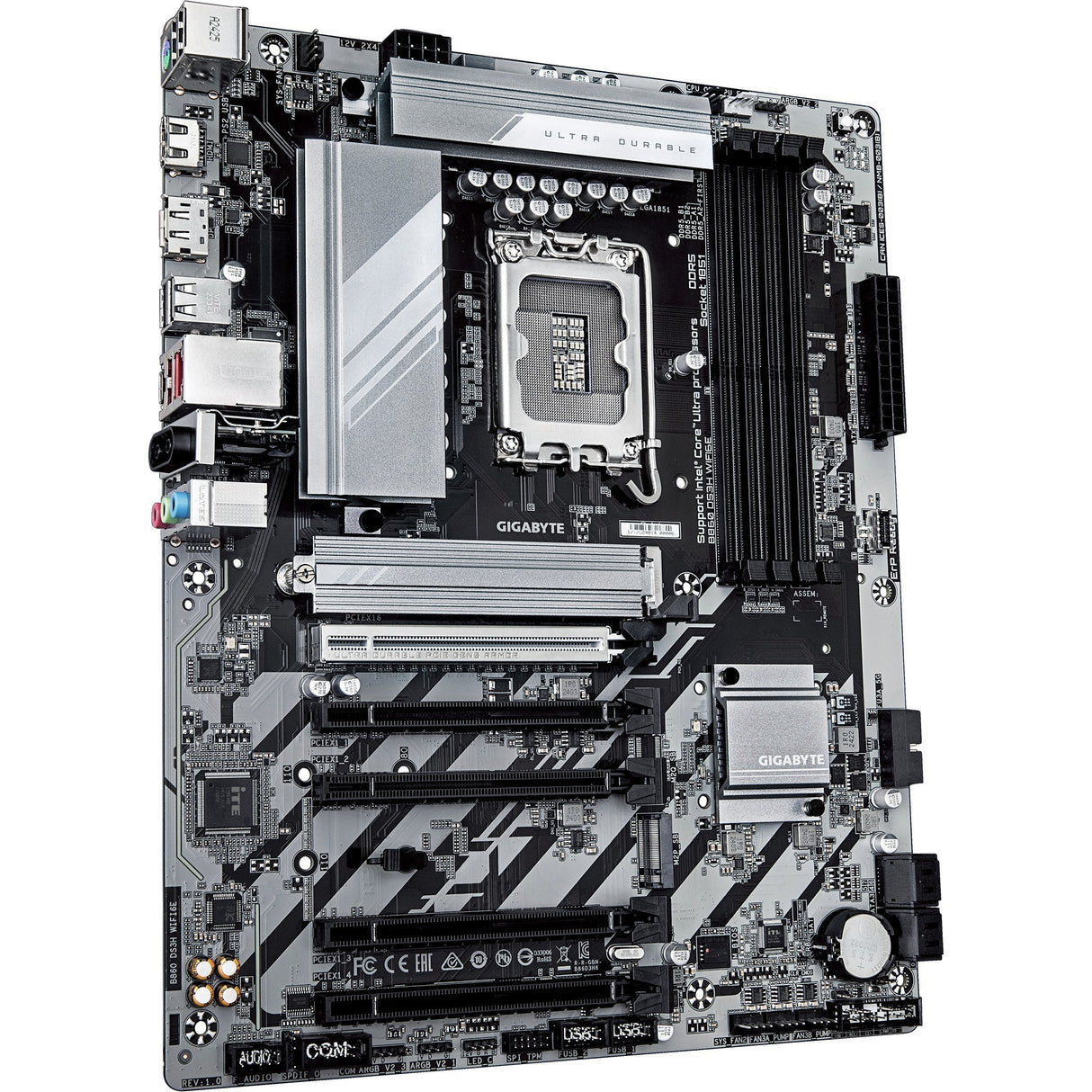 Gigabyte B860 DS3H WiFi 6E Sockel 1851 Mainboard (Silber Schwarz, RAID, 2,5GB-LAN, WiFi 6E, BT, Sound, ATX)