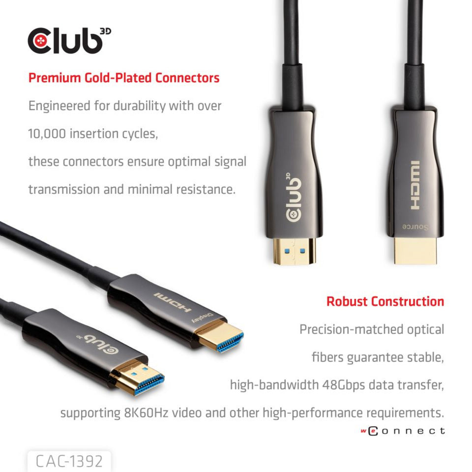 Club 3d hdmi hybride aoc kabel 8k60hz 4k120hz 30m (zwart)