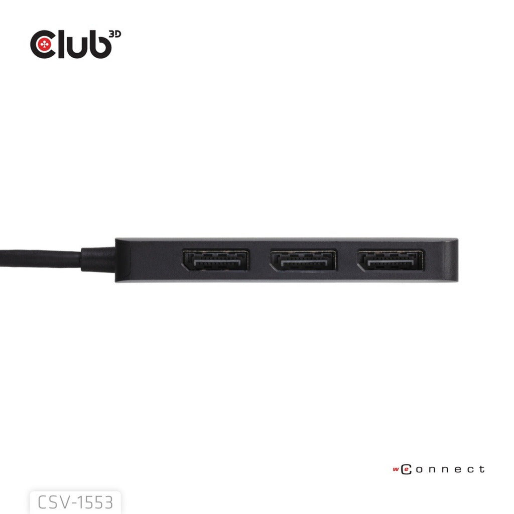 Club 3D USB-C auf Triple DisplayPort MST Hub (Schwarz, 4K60Hz)