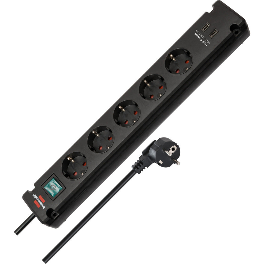 Brennerstuhl Bremounta Steckdosenleiste mit 2 USB C Ladebuchsen | 5-fach | schwarz | 3m h05vv-f 3g1,5 - 1150660415