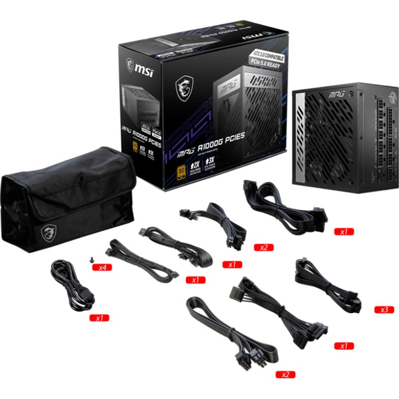 Msi MPG A1000G PCIe5 Modulares 1000-Watt-Netzteil (Schwarz, 1x 12V-2x6, 6x PCIe)