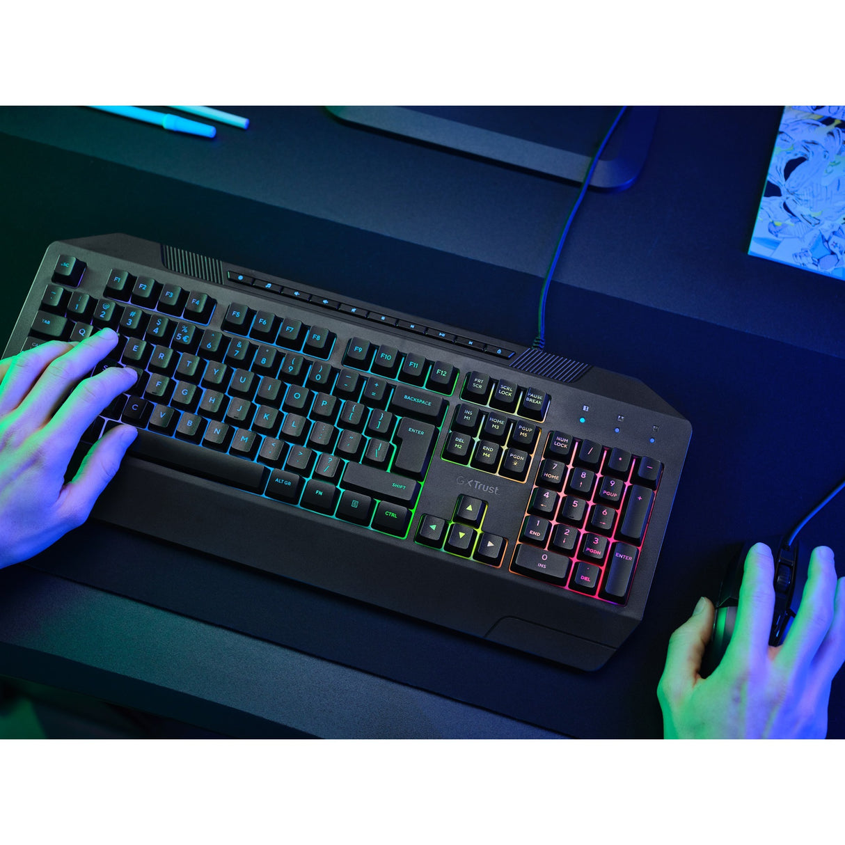 Trust GXT 836 EVOCX RGB-Gaming-Tastatur (schwarz, US-Layout (QWERTY), Membran, 100 %, RGB)
