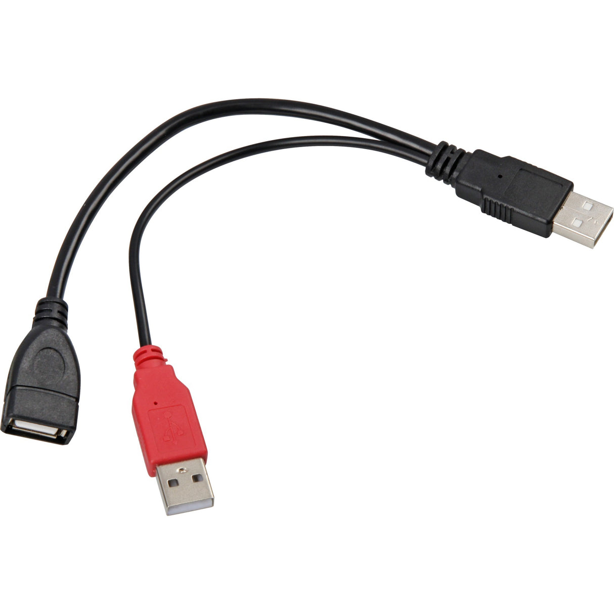 Delock Y-Kabel 2x USB-A 2.0 Stecker > 1 x USB-A 2.0 Buchse Splitterkabel (schwarz rot, 0,2 Meter)