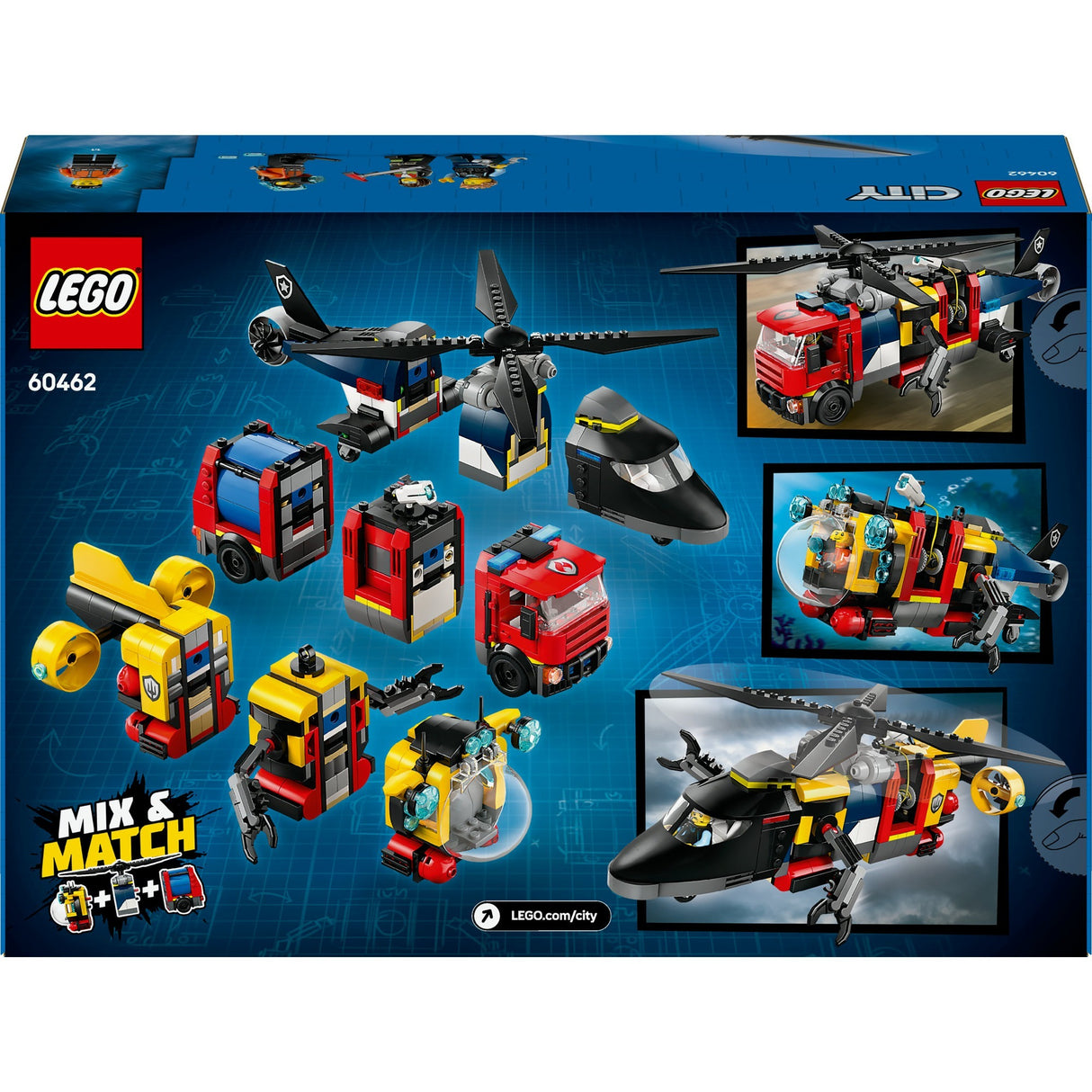 Lego City 60462 Helikopter, Feuerwehrauto und U-Boot-Remix