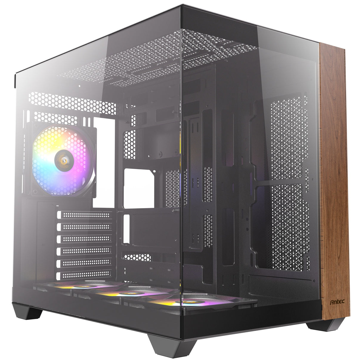 Antec cx800 Wood Argb Midi-Tower-Gehäuse (schwarze Holzfarbe | 1x USB-A | 1x USB-C | gehärtetes Glas)