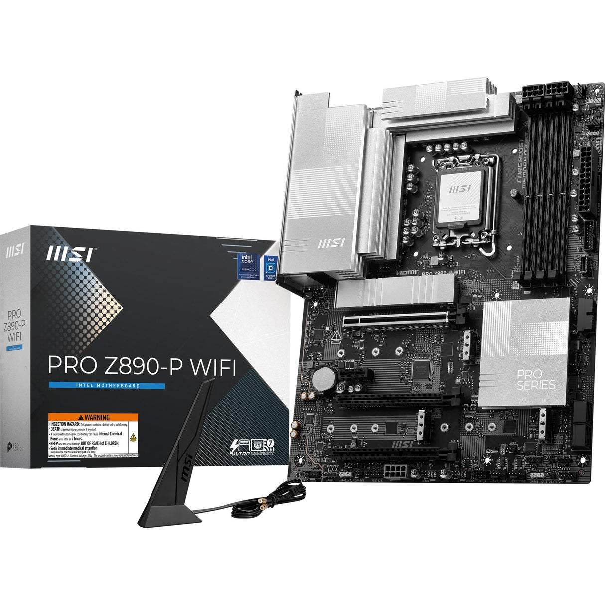 MSI Pro Z890-P WiFi Socket 1851 Mainboard (Schwarz Silber, RAID, 5GB-LAN, WiFi 7, BT, Sound, ATX)
