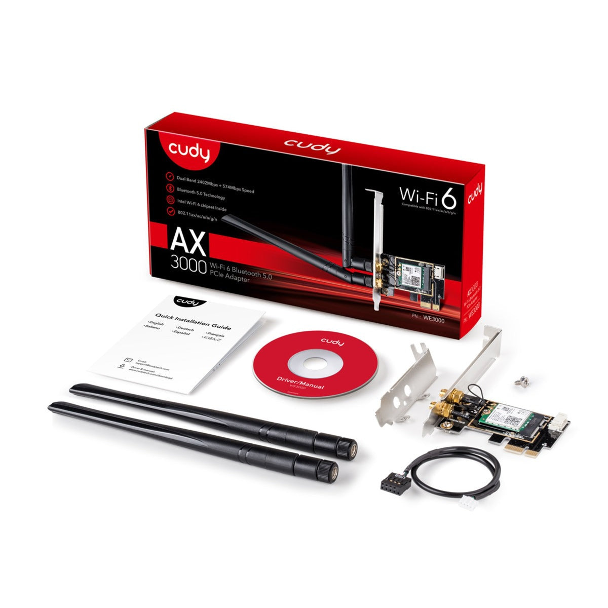 Cudy AX3000 Wi-Fi 6 Bluetooth PCI-E WLAN-Adapter (Schwarz)