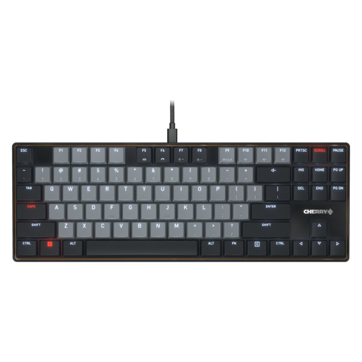 Cherry KC 500 MX LP TKL, Tastatur (schwarz, US-Layout, MX Low Profile 2.0 Ivory, 80 % (TKL), weiße LED, PBT-Tastenkappen)