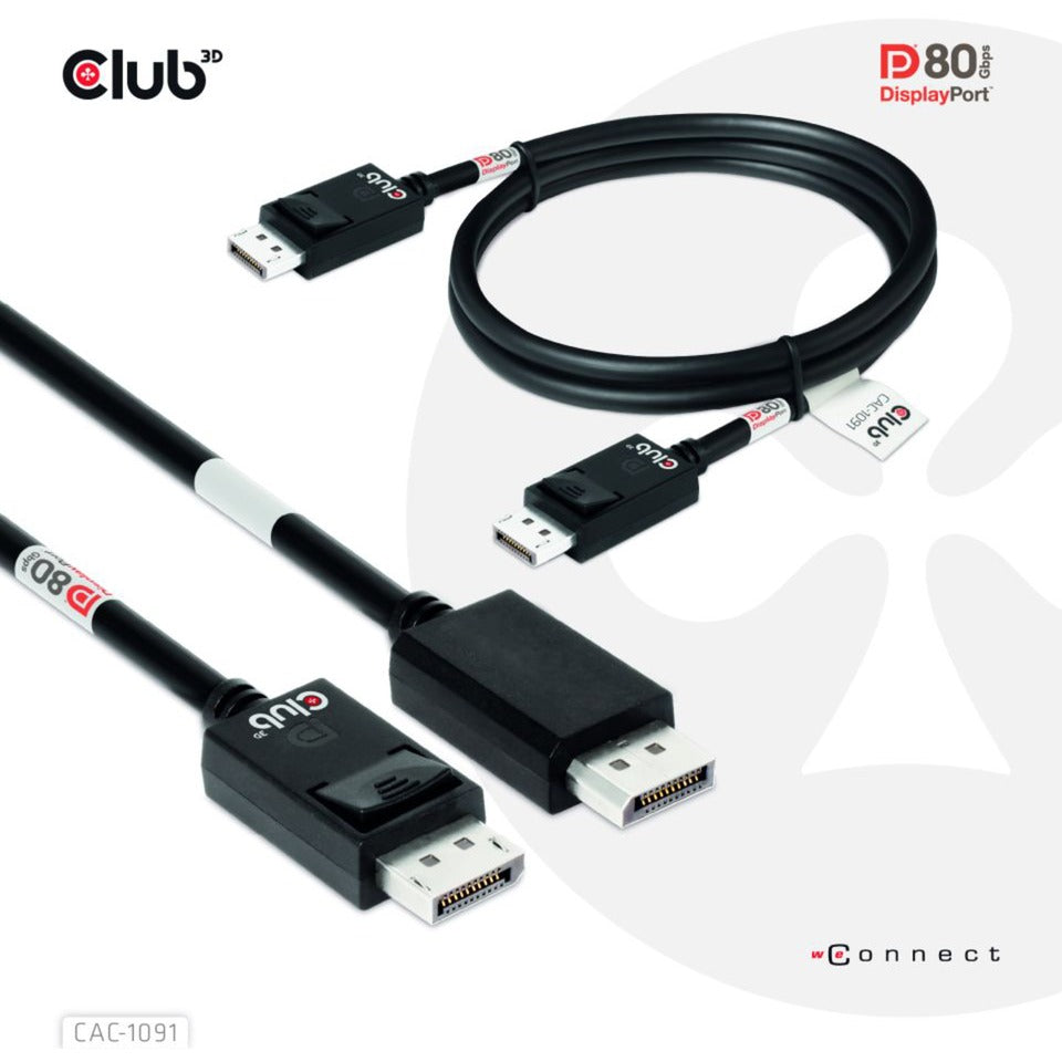 Club 3D DisplayPort 2.1 Vesa DP80 zertifiziertes Kabel Stecker-Stecker (Schwarz, 1,2 Meter, 4K 240 Hz, 8K 60 Hz, 80 Gbit/s)