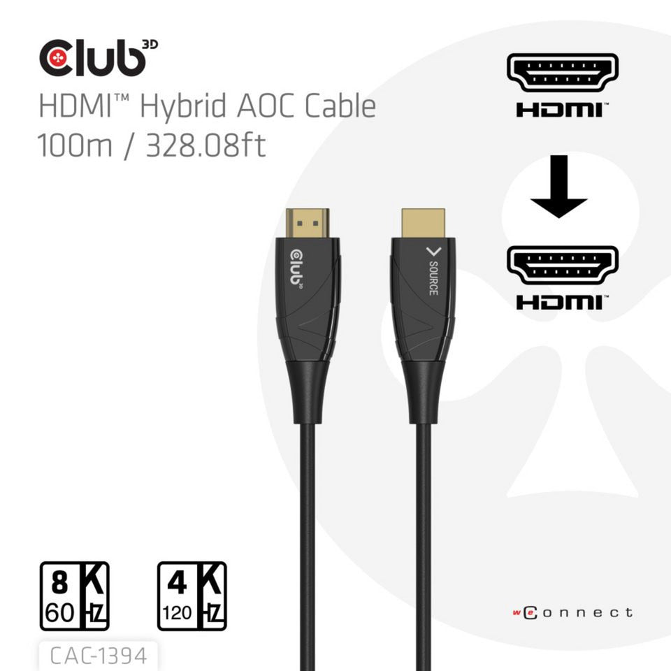 Club 3D HDMI-Hybrid-AOC-Kabel 8K60Hz 4K120Hz, 100 m Kabel (schwarz)