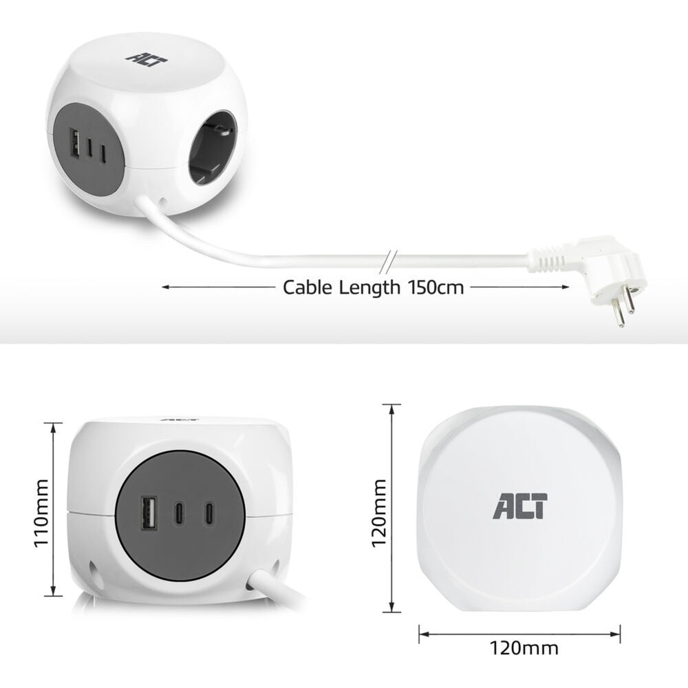 Act-Steckdosenleiste Cube mit 3 Steckdosen (Typ F), 30 W pd