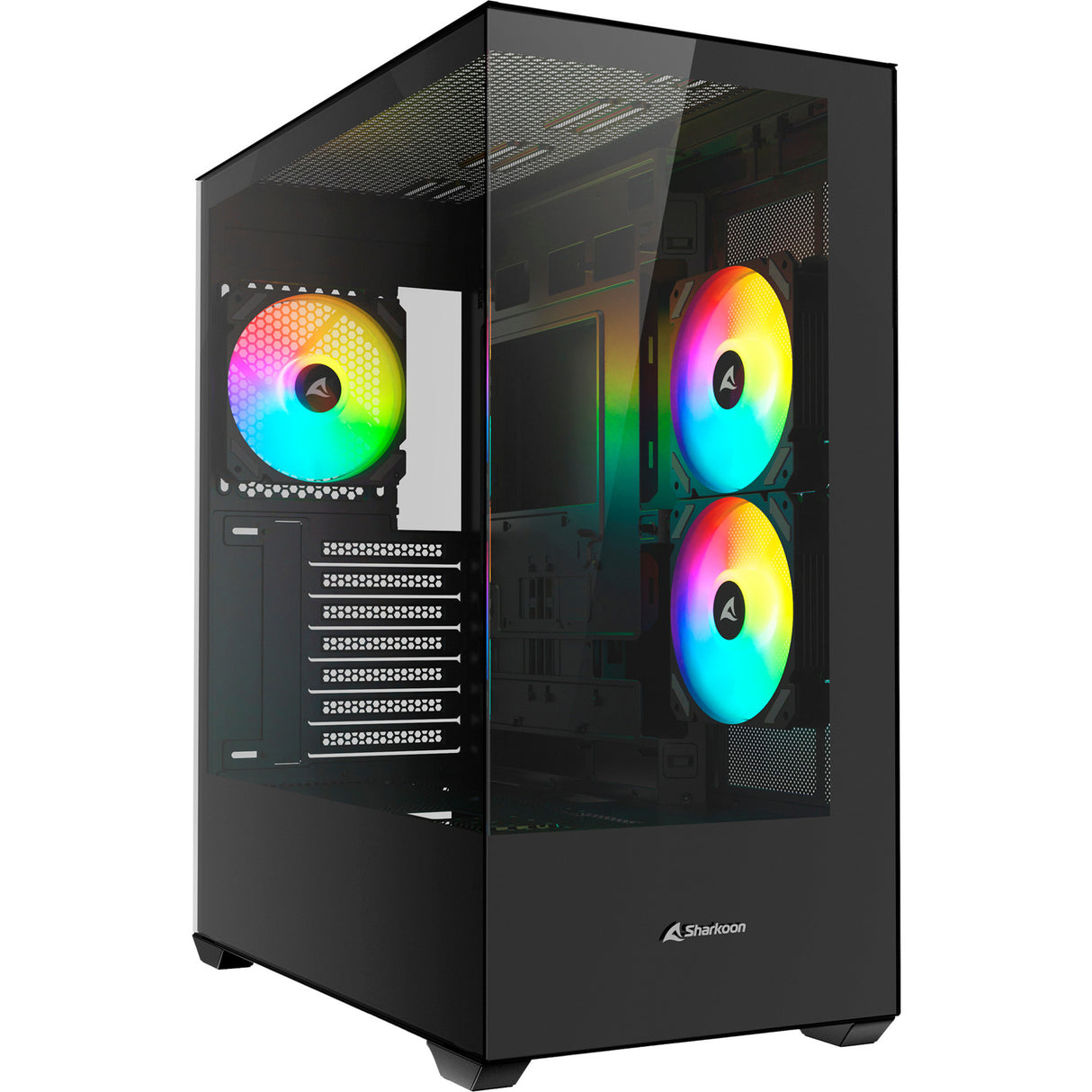 Sharkoon sk6 argb Midi-Tower-Gehäuse (schwarz | 2x USB-A | RGB | gehärtetes Glas)