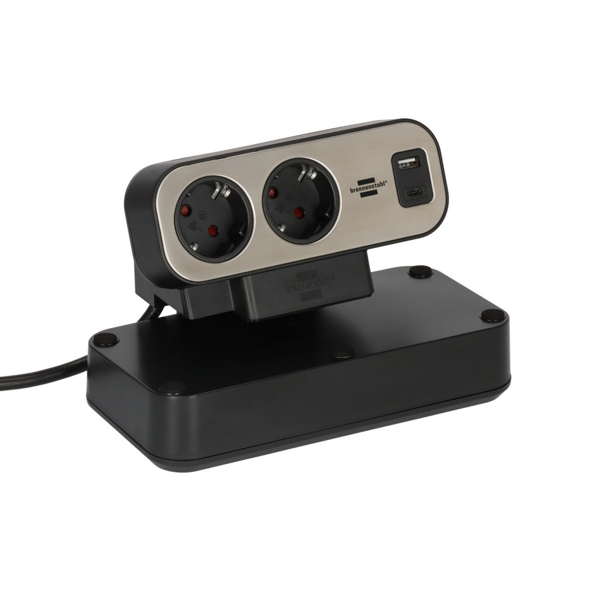 Brennerstuhl brennerstuhl®estilo Duplex-Steckdose, 1x USB C, 1x USB A, 10x Schutzkontaktsteckdosen, Silber Schwarz - 1153580200