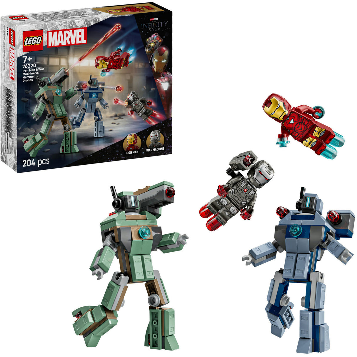 Lego Superhelden Marvel 76320 Iron Man und Kriegsmaschine gegen Hammerdrohnen