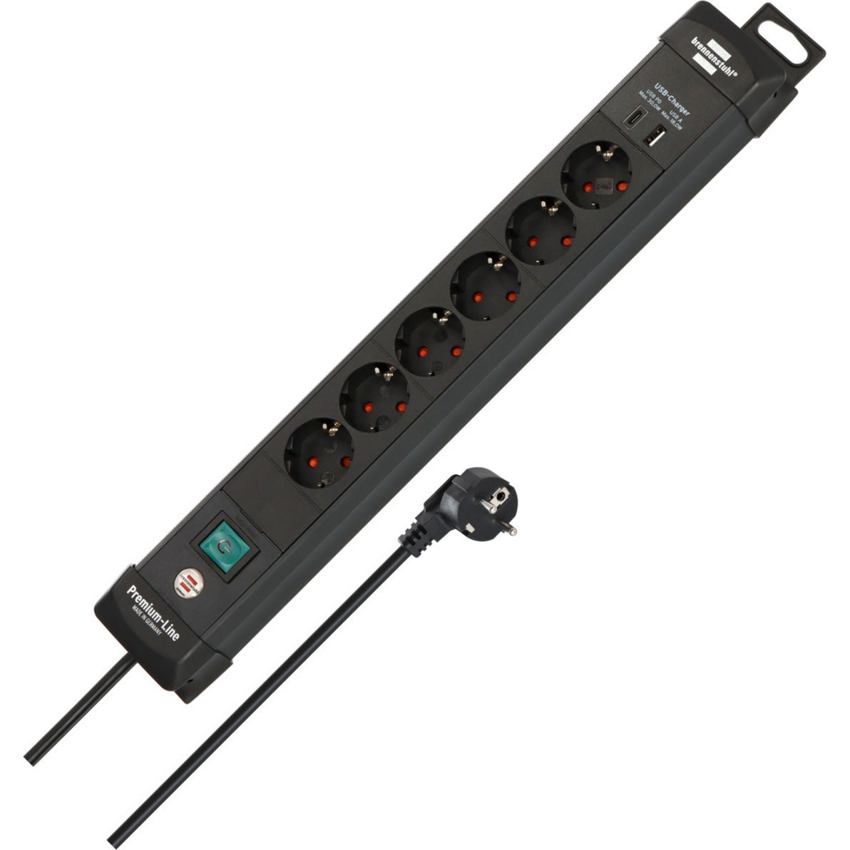 Brennerstuhl premium-line Steckdosenleiste 6-fach mit USB-C PD 30W und USB-A 18W Steckdosenleiste (schwarz, 1x USB-A, 1x USB-C)