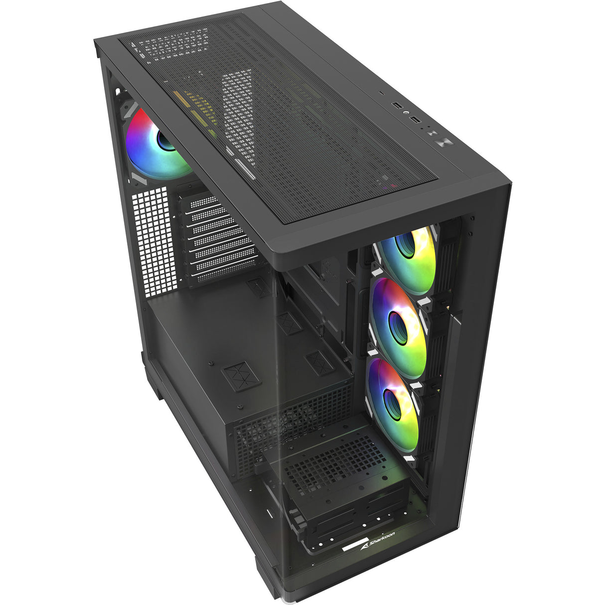 Sharkoon Elite Shark CA500 Midi-Tower-Gehäuse (schwarz | 2x USB-A | 1x USB-C | RGB | gehärtetes Glas)