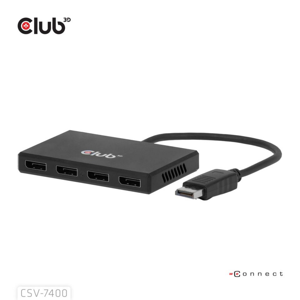 Club 3d displayport quad monitor hub mst 4x 4k30hz displayport splitter (zwart)