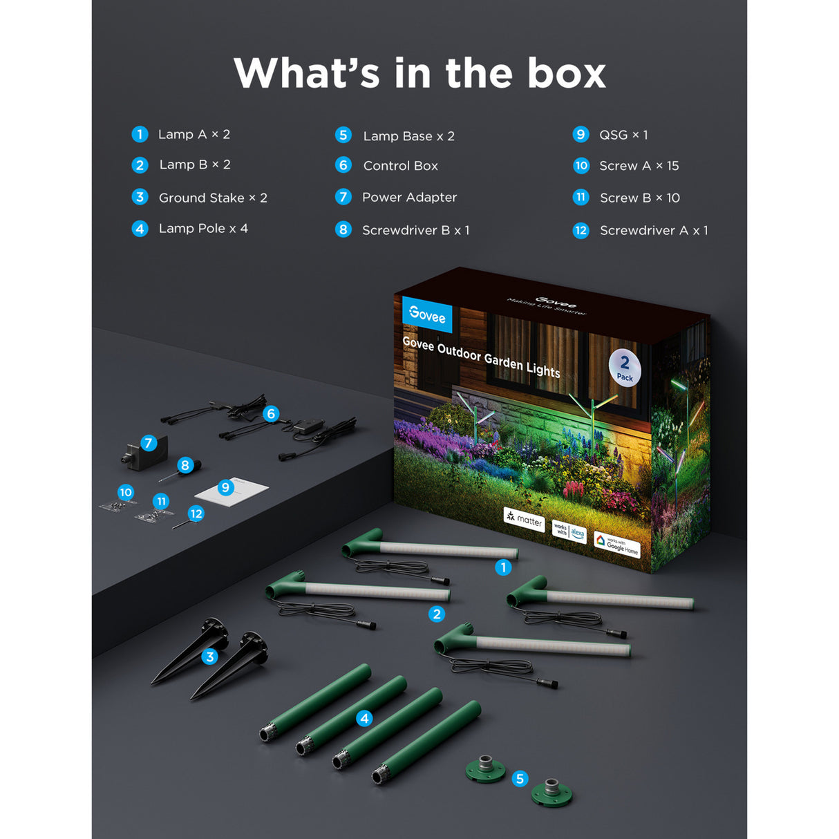Govee Outdoor-Gartenleuchten Smart Garden Lighting Matter RGBWW 2 Stück