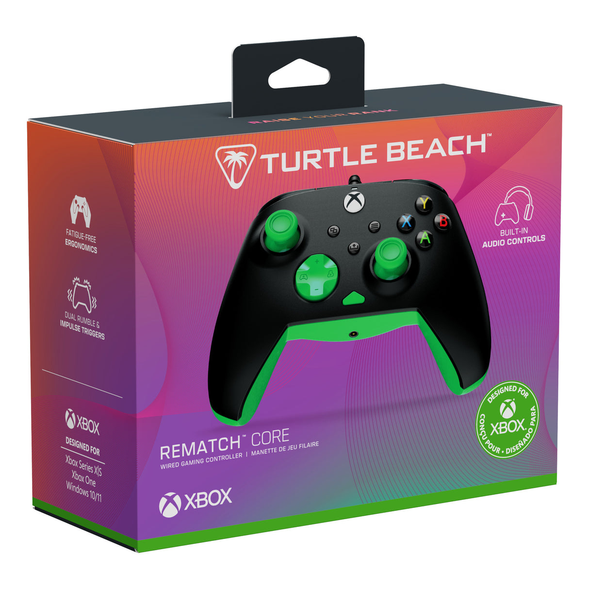 Turtle Beach Rematch Core Wired Controller (Schwarz Grün, Xbox Series X|S, Xbox One, PC)