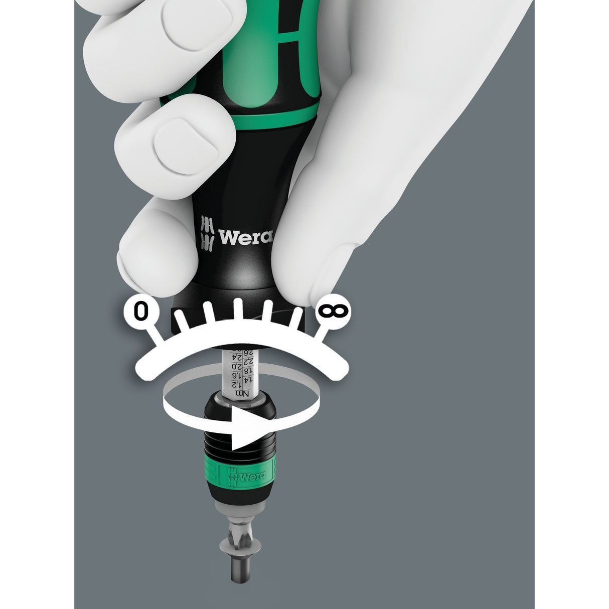 Wera 7441 Kraftform einstellbarer Drehmomentschraubendreher mit Rapidaptor-Schnellwechselhalter, 1 4 Zoll, 1,2 - 3,0 Nm – 1 Stück – 05074701001