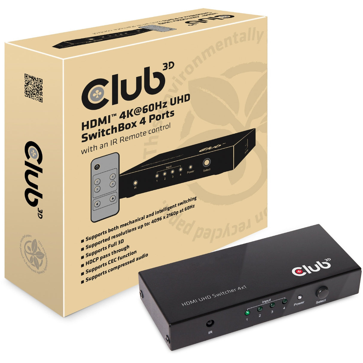 Club 3D HDMI 2.0 UHD Switchbox 4 Ports Adapter (Schwarz, CSV-1370)