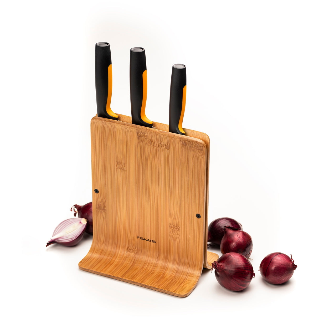 Fiskars funktionelle Form Bambusmesserblock mit 3 Messern