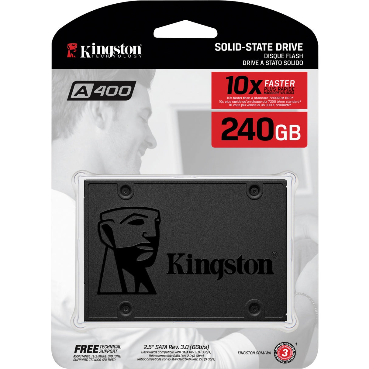 Kingston sa400s37 240g a400 SSD, 2,5 Zoll, 240 GB, SATA3, 500 MB/s, 350 MB/s, 0,279 W, schwarz