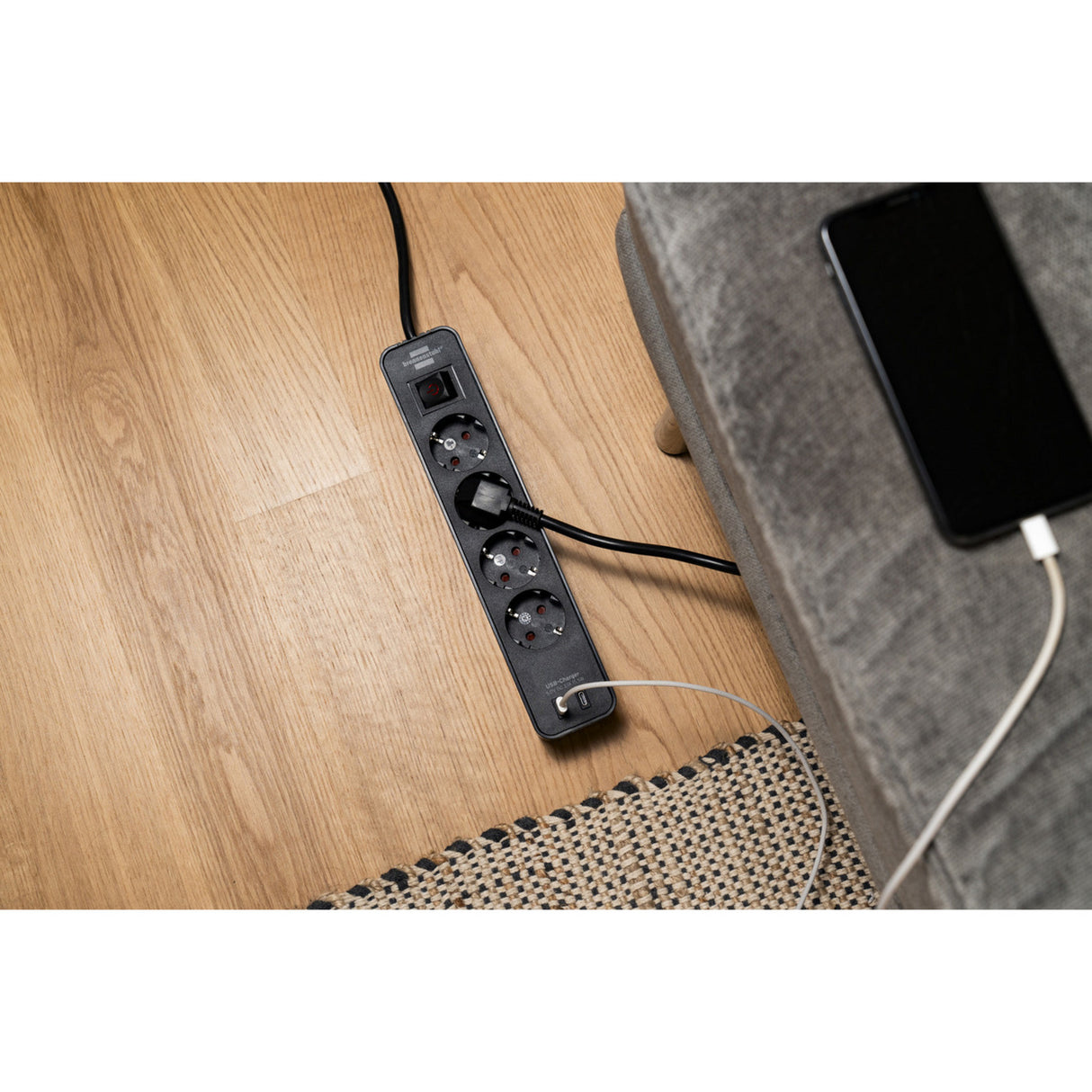 Brennerstuhl ecolor Steckdosenleiste mit 2 USB-C Ladebuchsen | 4 Steckdosen | schwarz | 1,5m h05vv-f 3g1,5 - 1153240106