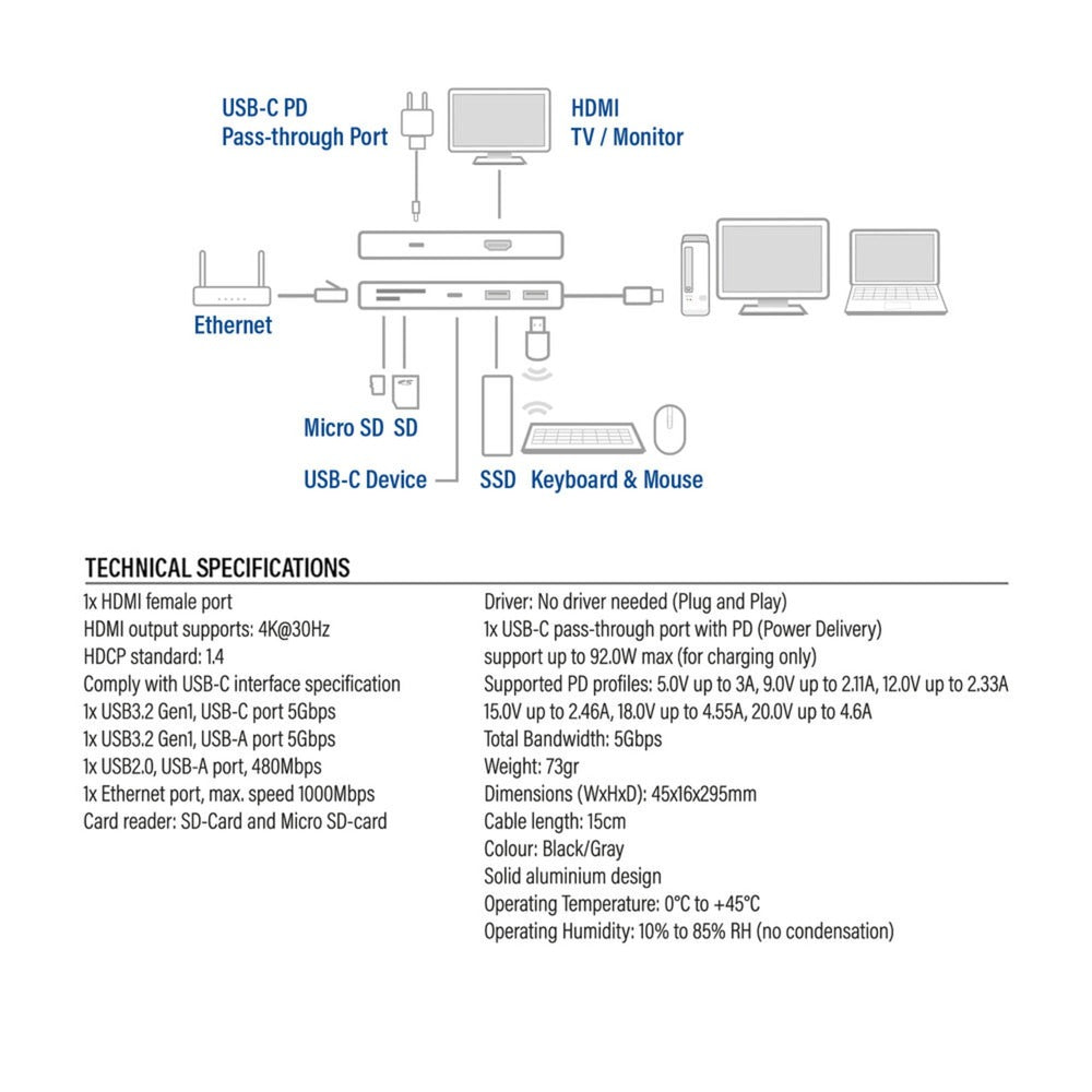 ACT-Konnektivität USB-C 4K Docking Station für 1 HDMI-Monitor, Ethe