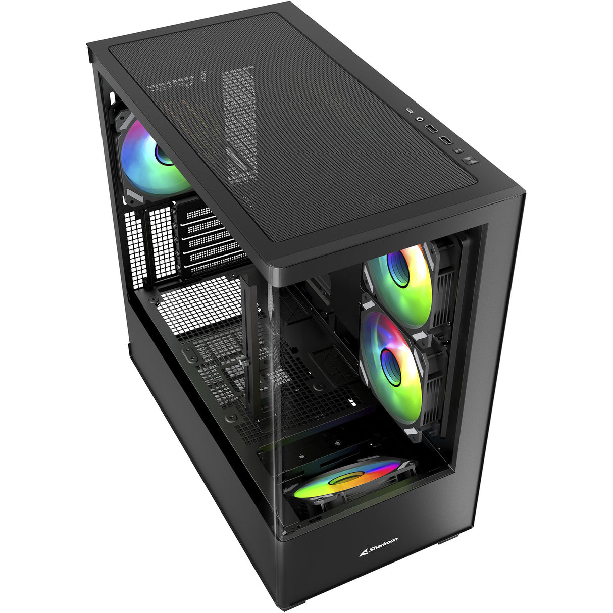 Sharkoon Elite Shark cm100 Midi-Tower-Gehäuse (schwarz | 2x USB-A | 1x USB-C | RGB | gehärtetes Glas)